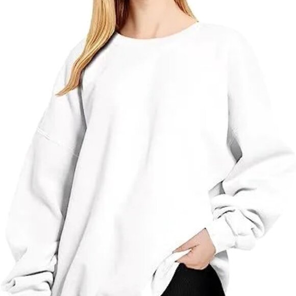 OVERSIZED ONE SIZE SWEATSHIRT COMFY WHITE ATHLEISURE - Picture 1 of 1